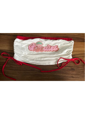 Women's FOREVER 21 White Red Goodies Cherry Crop tube Top M